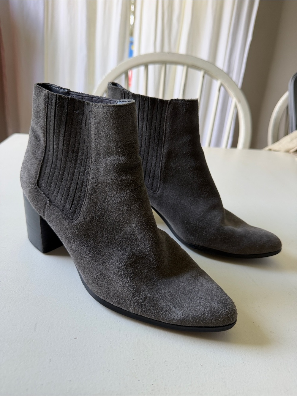 Charles By Charles David Dark Gray Suede Ankle Booties with Block Heel